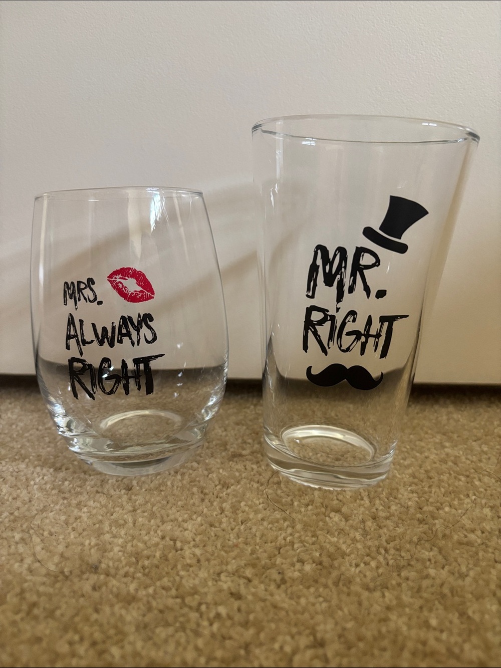 Mrs. Wine Glass and Mr. Beer Glass Set